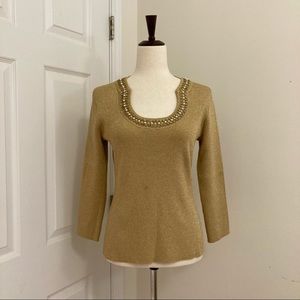 (Size M) Gold Jewel Embellished Knit Top